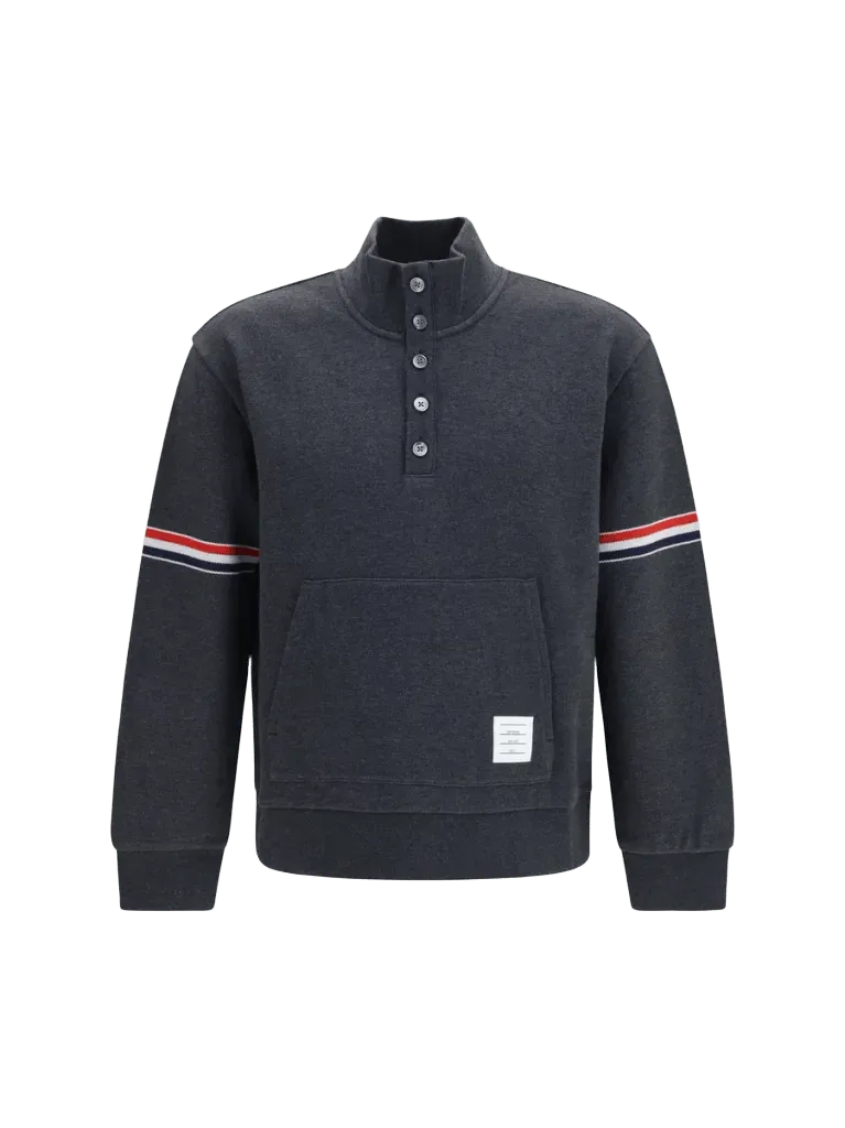 Thom Browne Loopback Cotton Piqué with RWB Stripe Sweatshirt — Gray