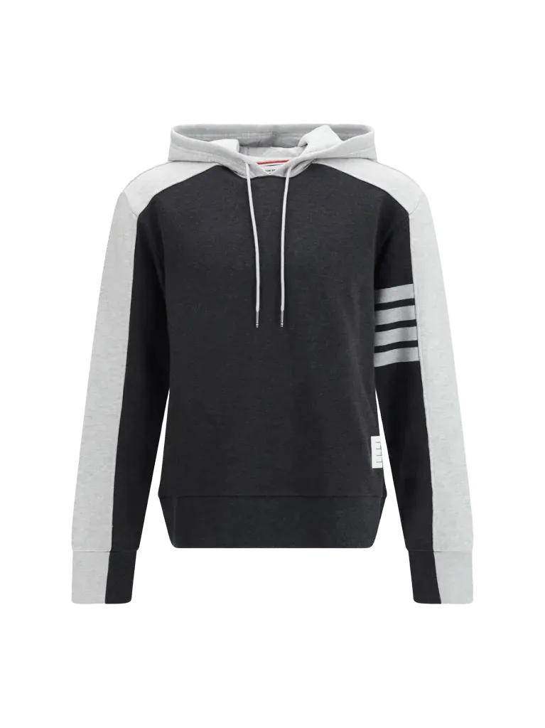 Thom Browne Colorblock Hooded Loopback Sweatshirt — Gray