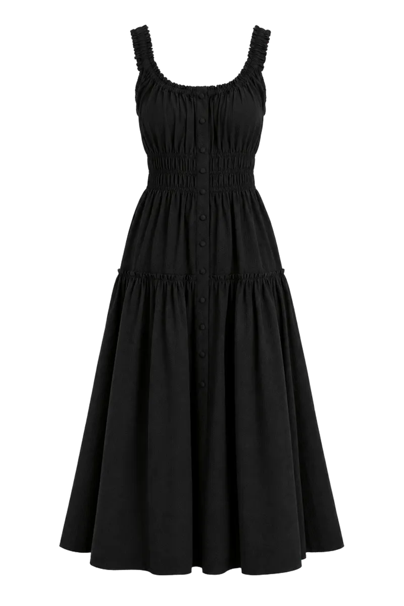 Black Seersucker Landis Dress