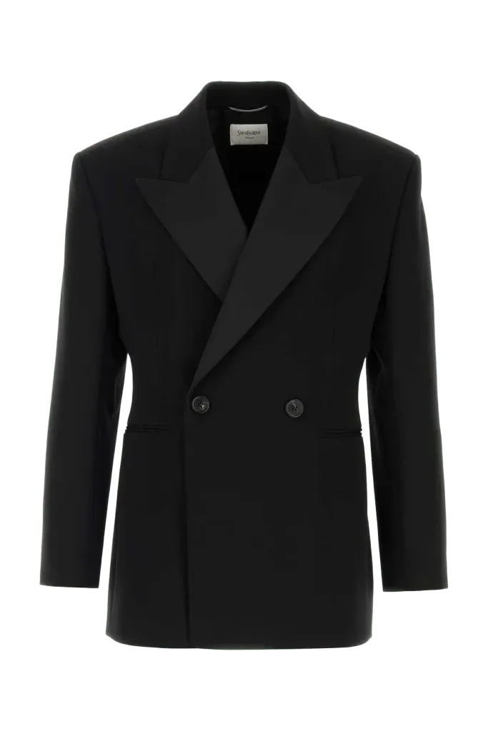 Saint Laurent Double-Breasted Wool Blazer — Black