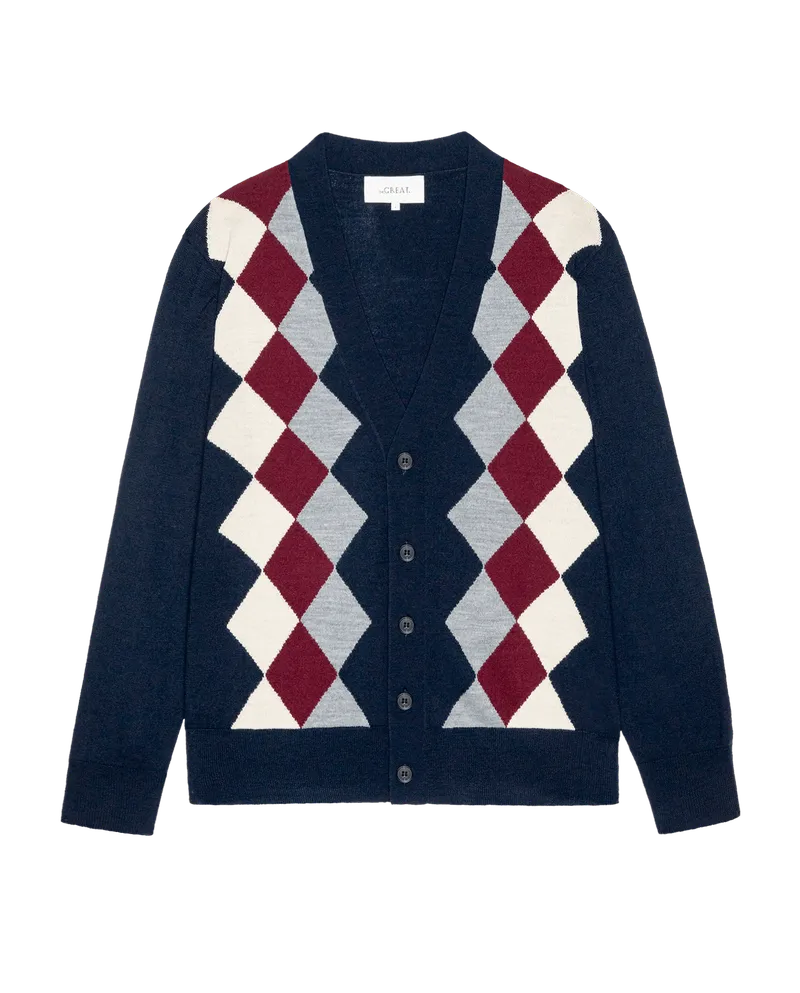 The Argyle Menswear Cardigan. -- Navy