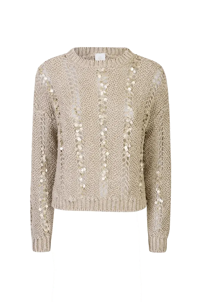 Women's Crew Neck Linen Sweater with Sequins | Eleventy