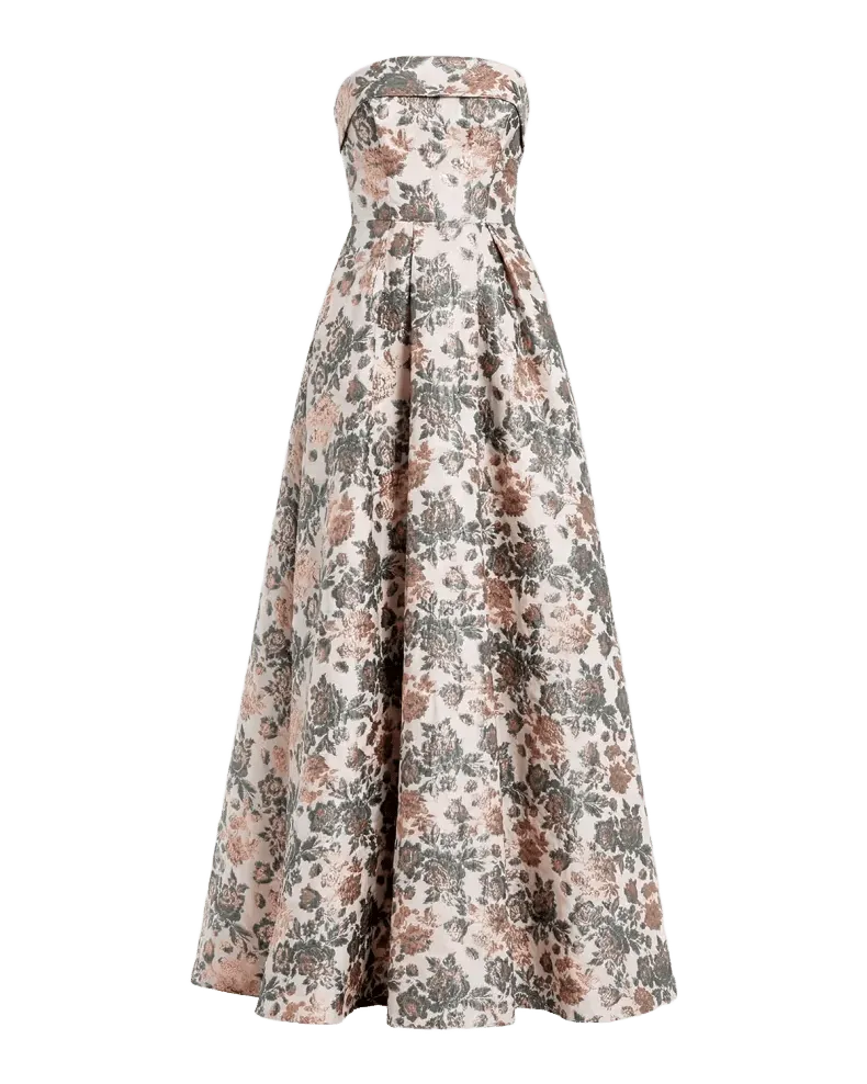 Petite Floral Brocade Strapless A-Line Gown
