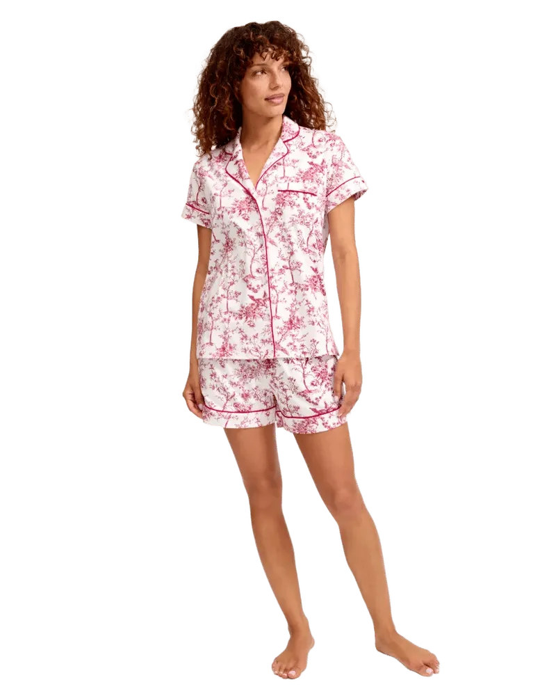 Women's Pima Short Sleeve Short Set in Red Timeless Toile