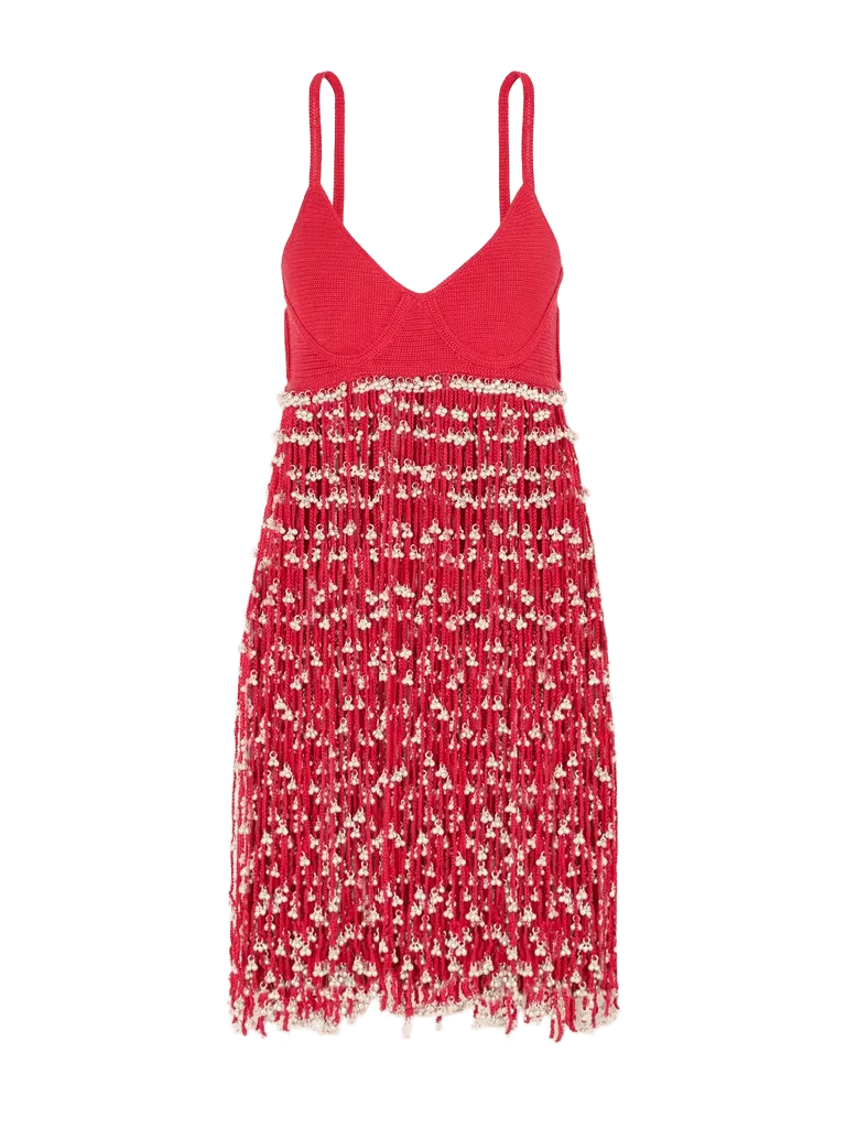 Catherine embellished cotton crochet-knit mini dress