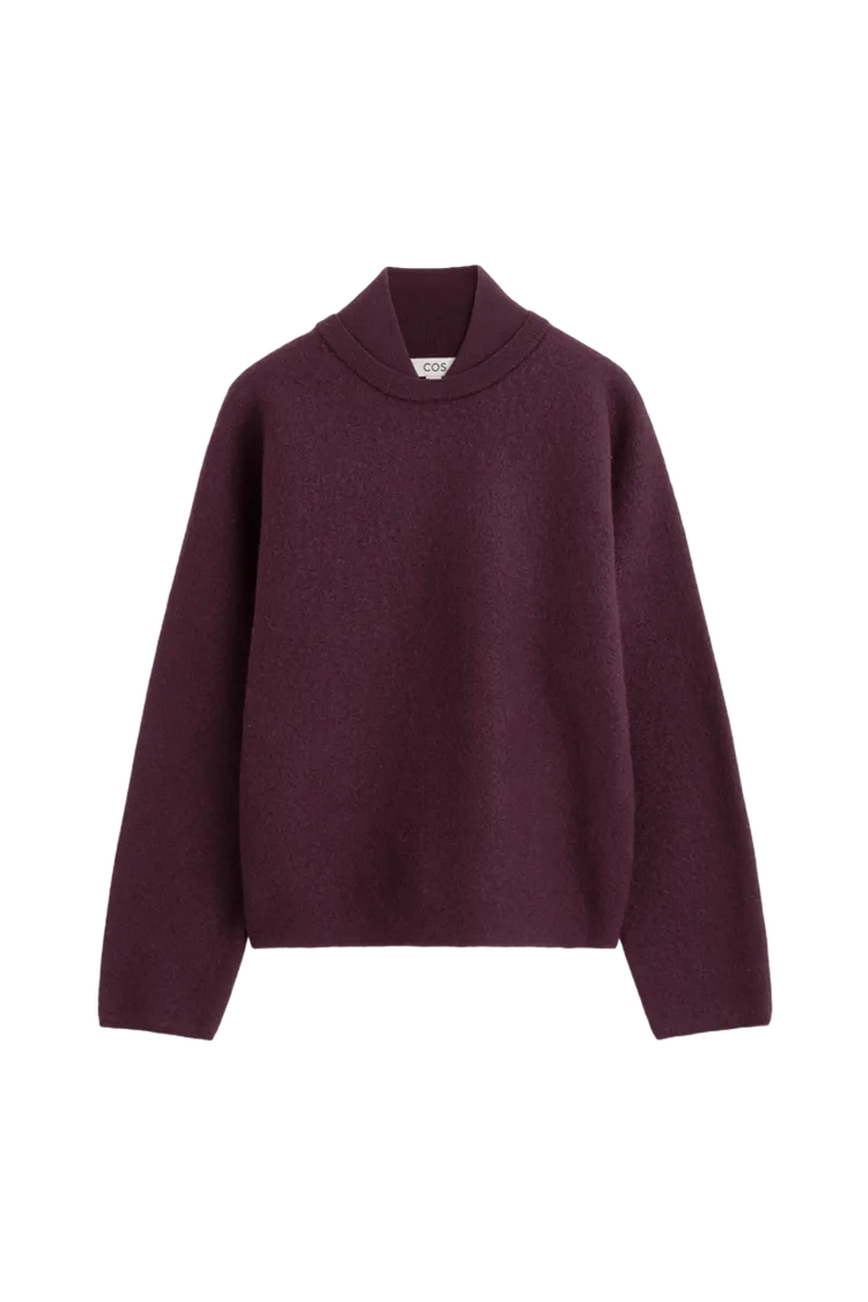 LAYERED-COLLAR BOILED WOOL SWEATER
