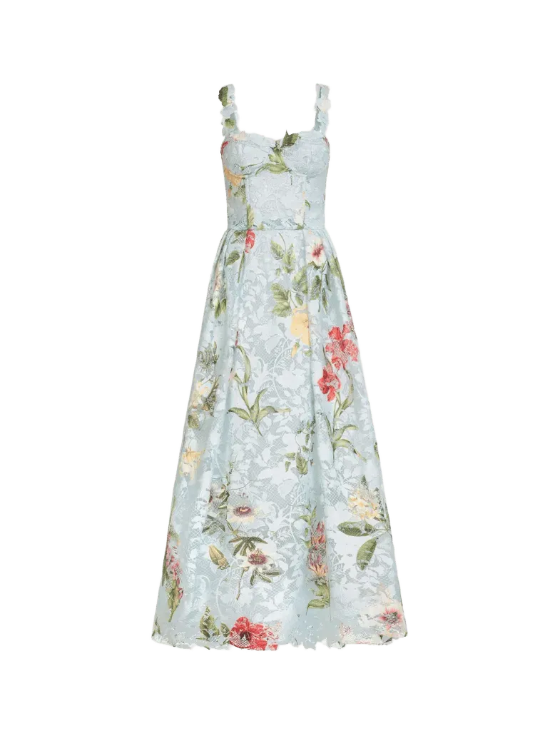 Dominican Mixed-Floral Guipure Cocktail Dress