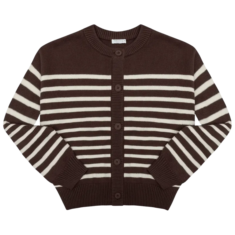 women's cacao and cream stripe cropped knit cardigan