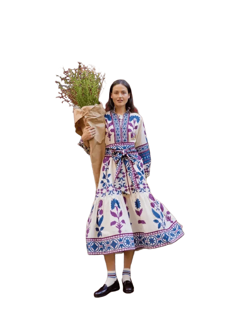 Flounce Dress in Mulberry/Navy Dahlia