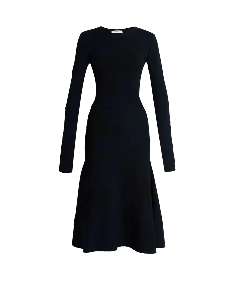 Jacquard Long Sleeve Midi Knit Dress