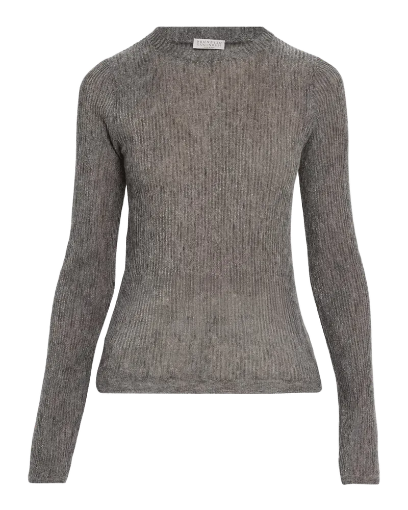 Metallic Alpaca-Blend Rib Crewneck Sweater
