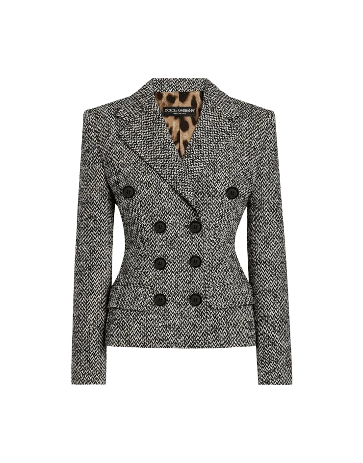 Double-breasted wool blend jacket with dotted print