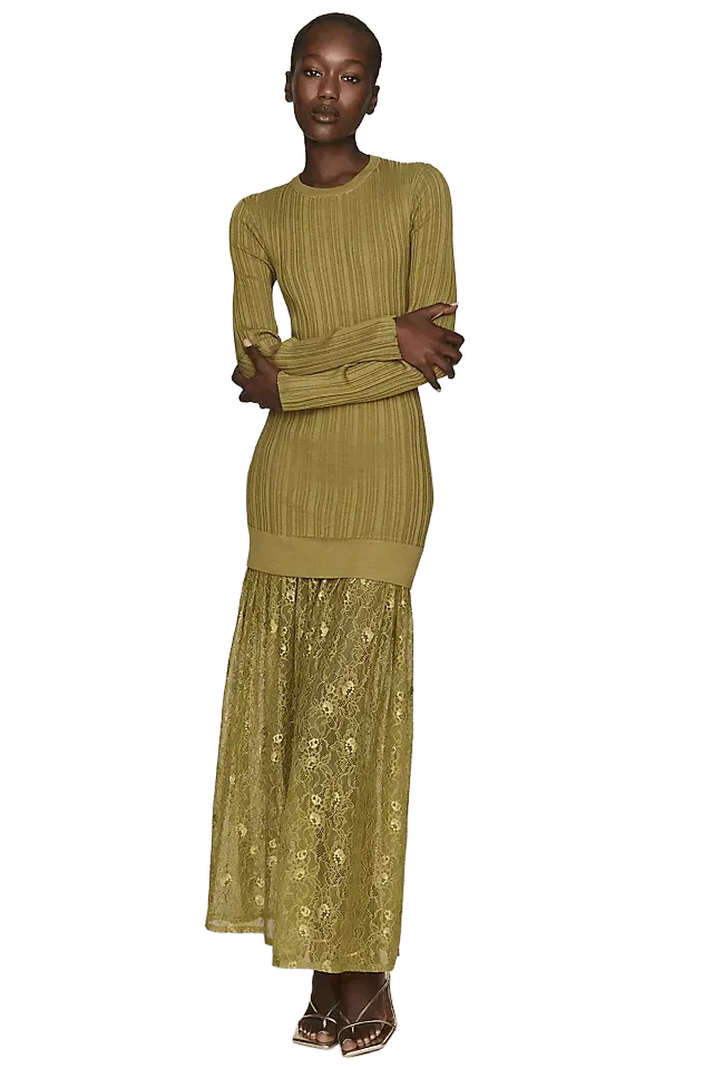 RAISONNEL Lace Hem Knit Maxi Dress