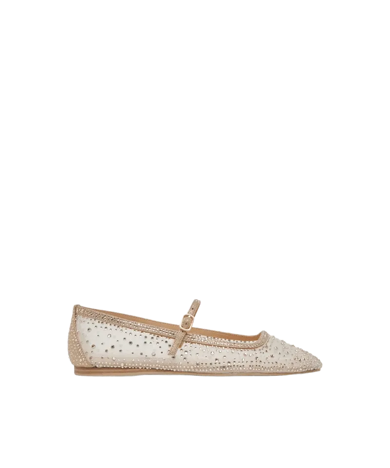 Reyes Crystal Ballet Flats Gold Mesh