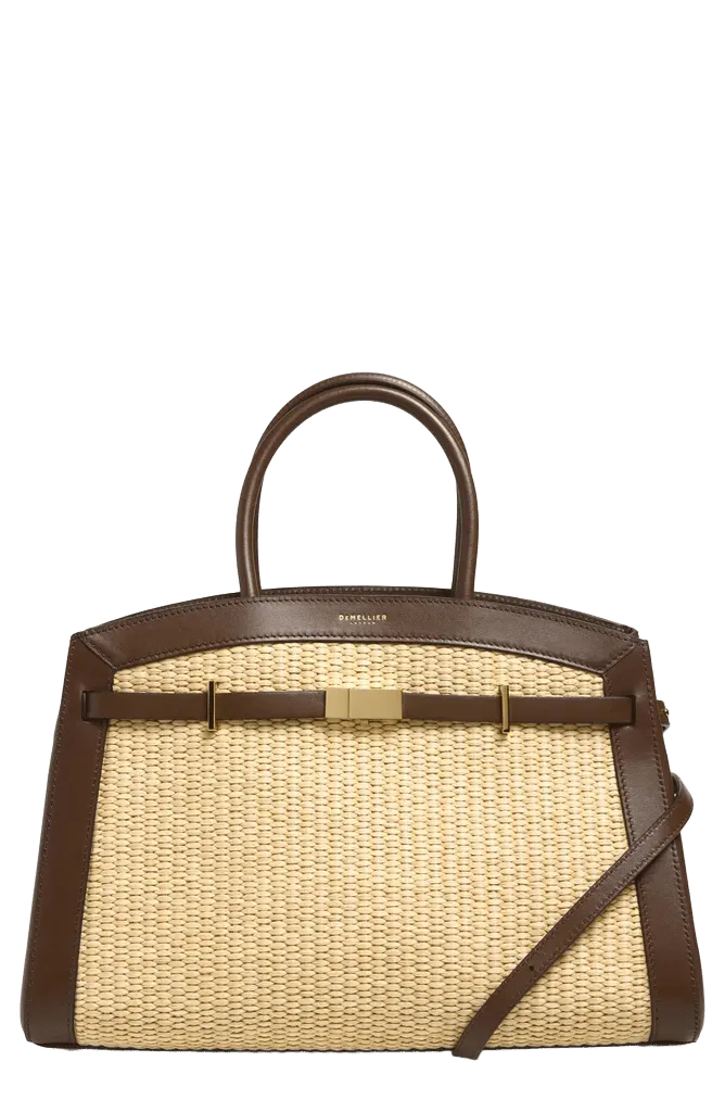 The Midi Hudson Raffia & Leather Satchel