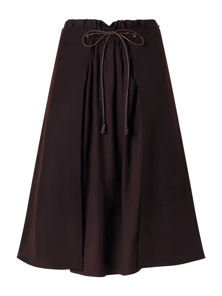 Leather-trimmed wool-gabardine midi skirt