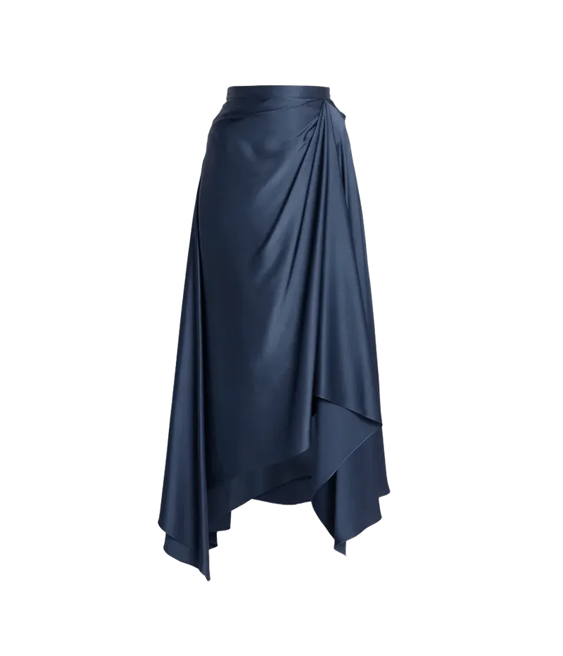 Satin Draped Midi Skirt