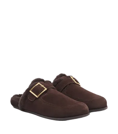 Biker shearling-lined suede mules