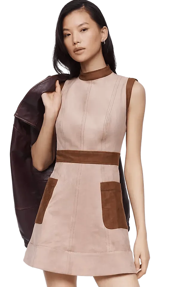 Maeve Faux Suede Mock Neck Mini Dress