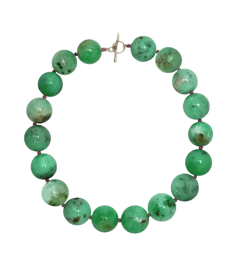 Jumbo Chrysoprase, Ruby & 14k Gold Necklace