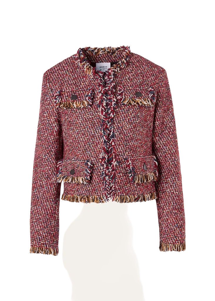 Akris punto Fringed Tweed Open Short Jacket