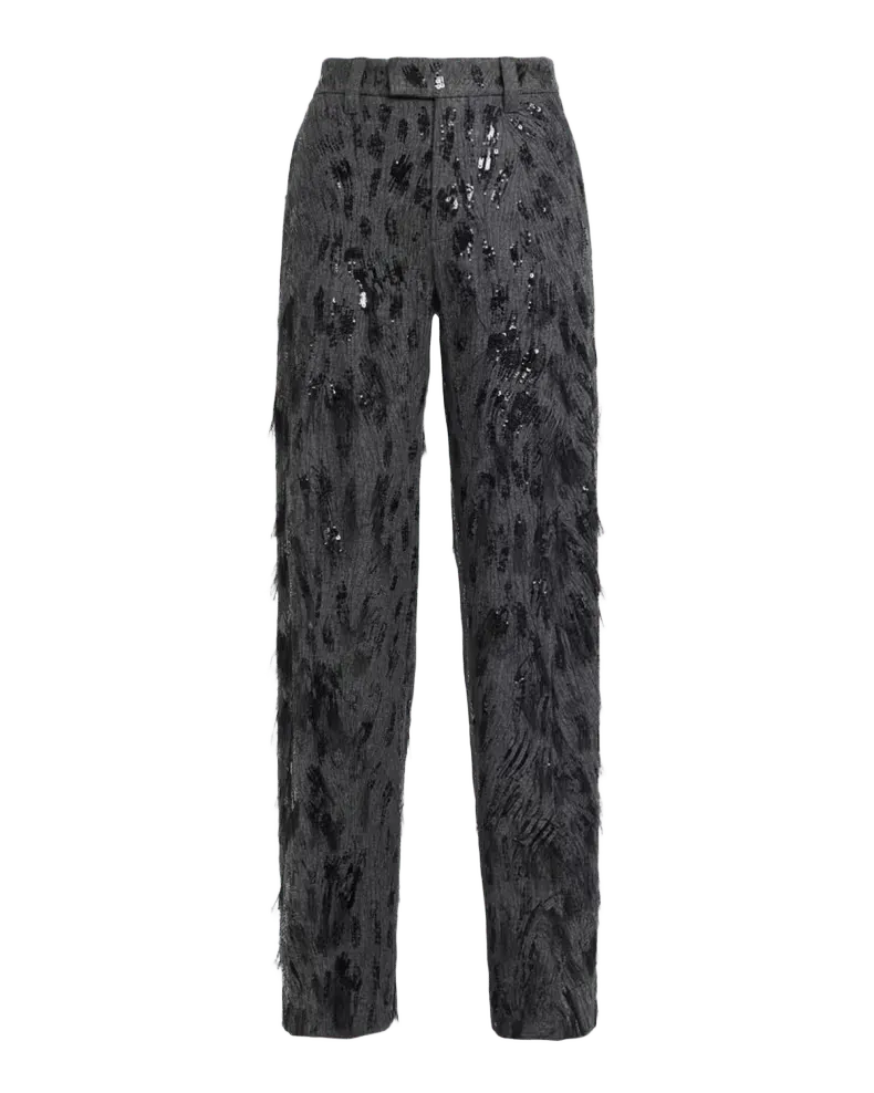 Animalier Sequined Fringe Wool-Cashmere Wide-Leg Trousers