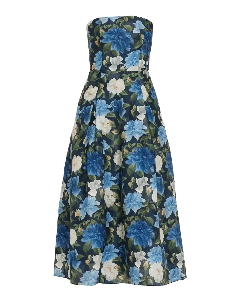 Shay Strapless Floral Organza Midi Dress
