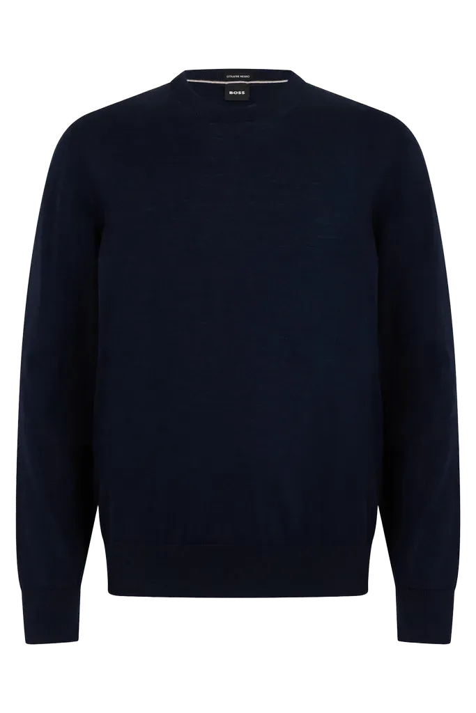 Hugo Boss Virgin Wool Crew Neck Sweater — Navy