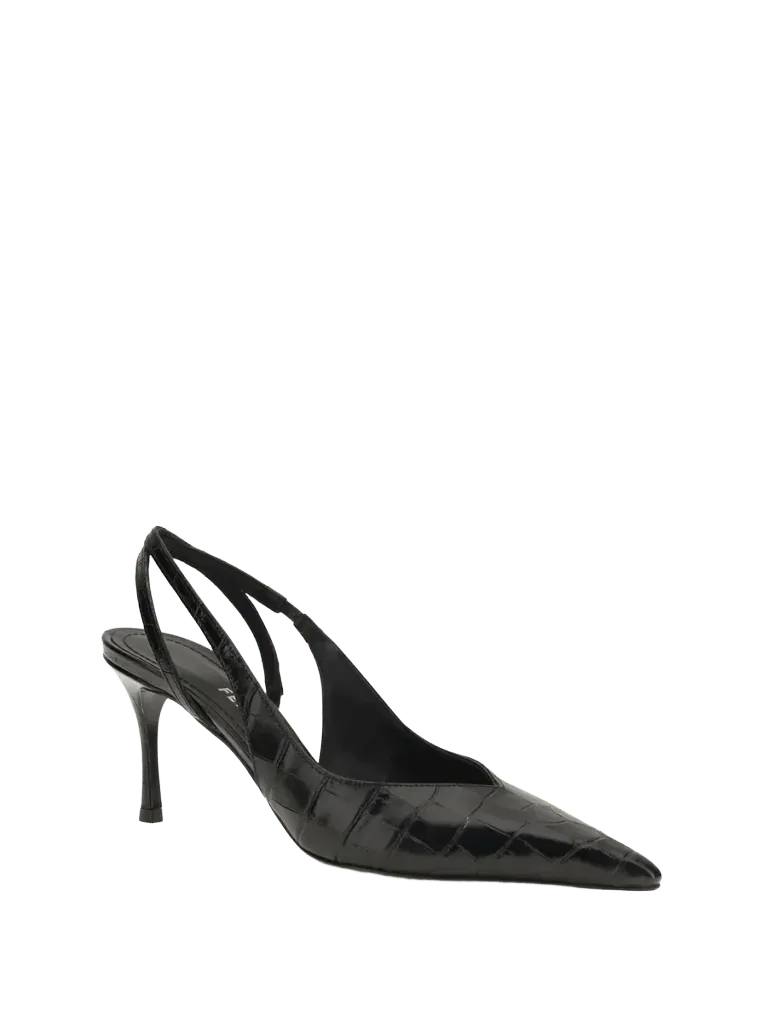 Ferragamo Crocodile-Effect Leather Slingback Pump — Black
